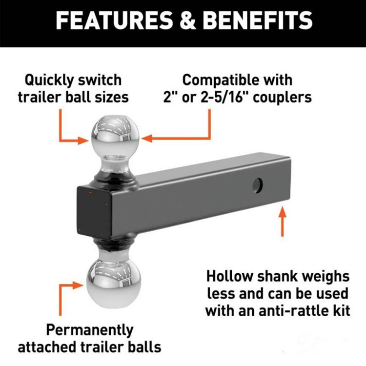 1-7/8 In. & 2 In. Black Double Ball Mount